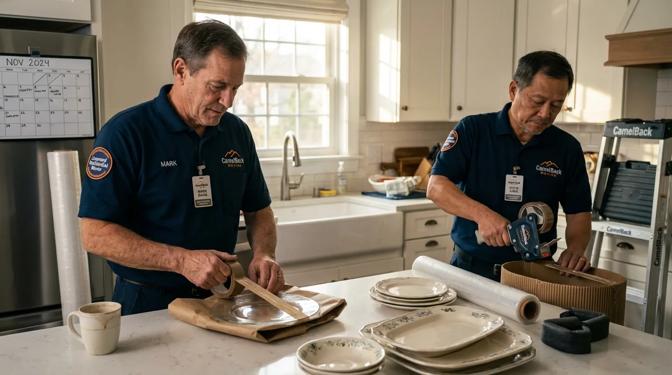 Professional crew packing kitchen dishware in Fishersville, VA